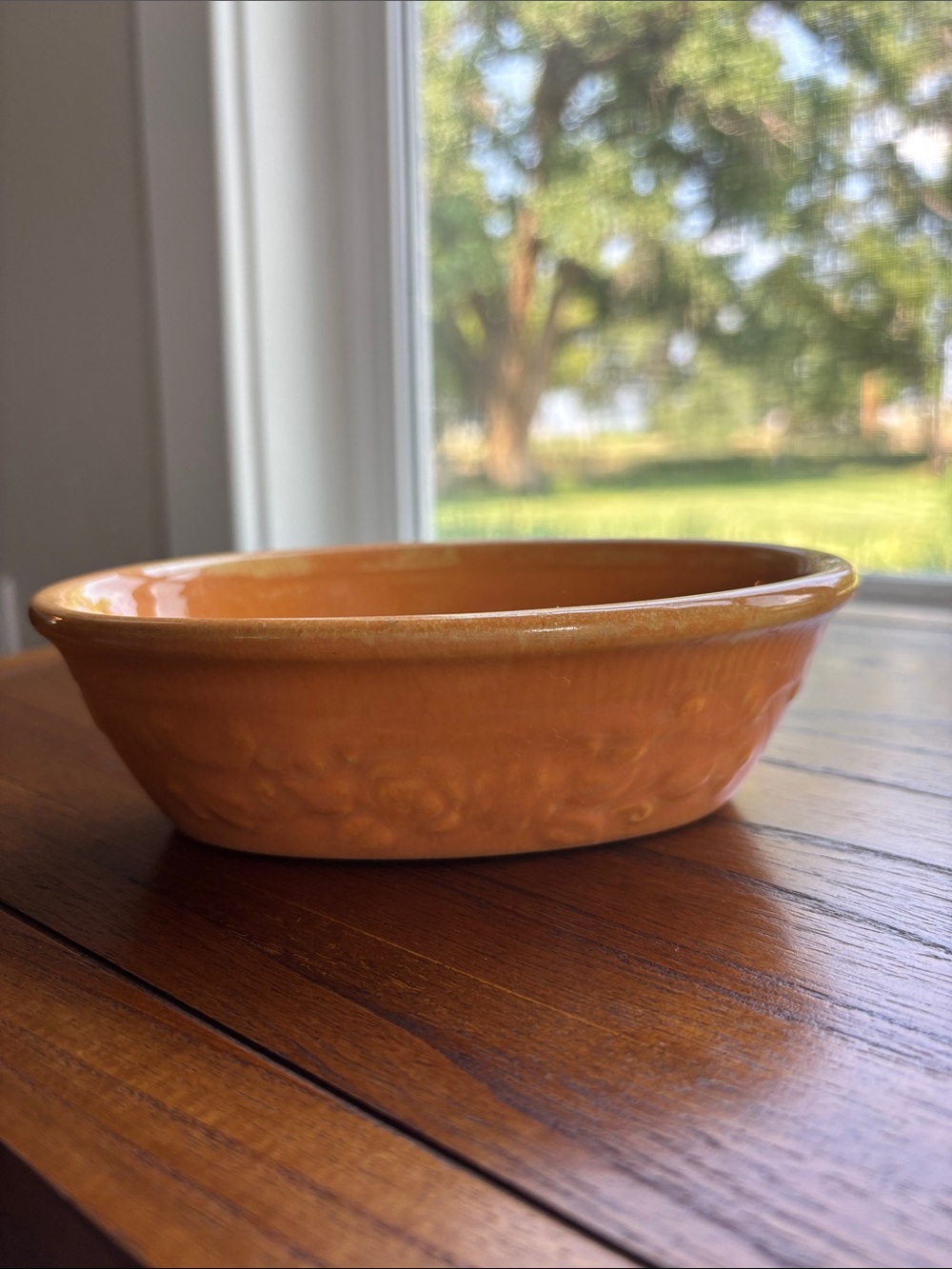 Vintage Homer Laughlin 6” Orange Embossed Ceramic Oval Baker Dish Pumpkin
